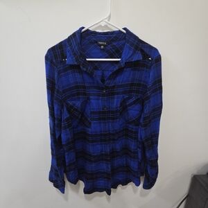 Torrid Blue and Black Plaid Shirt